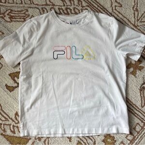 Fila Logo Tee White Crewneck Short Sleeve size Large Sporty-Clean Classic NWOT